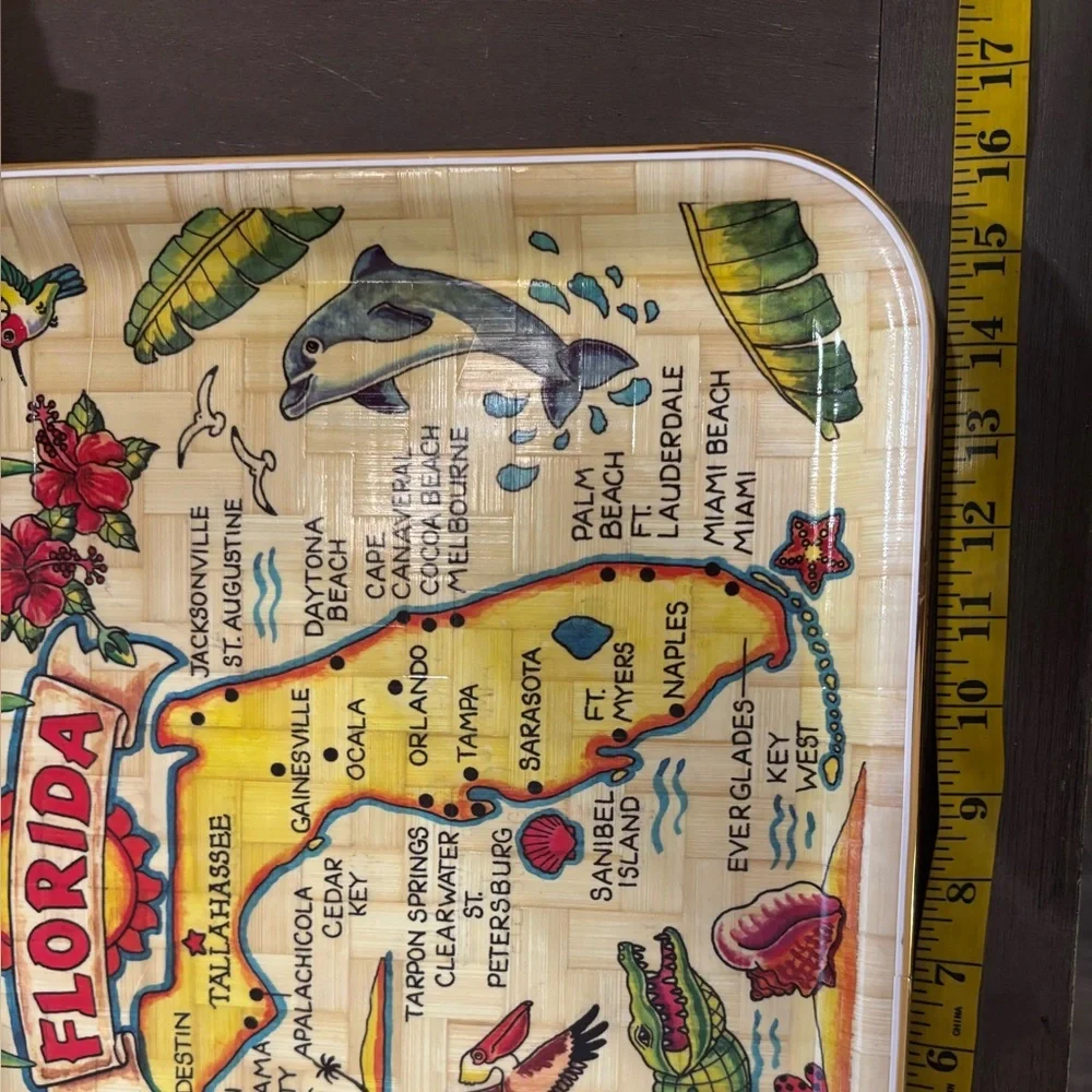 Retro Vintage Florida Souvenir Decorative Bamboo Trays set of 2 (#2)